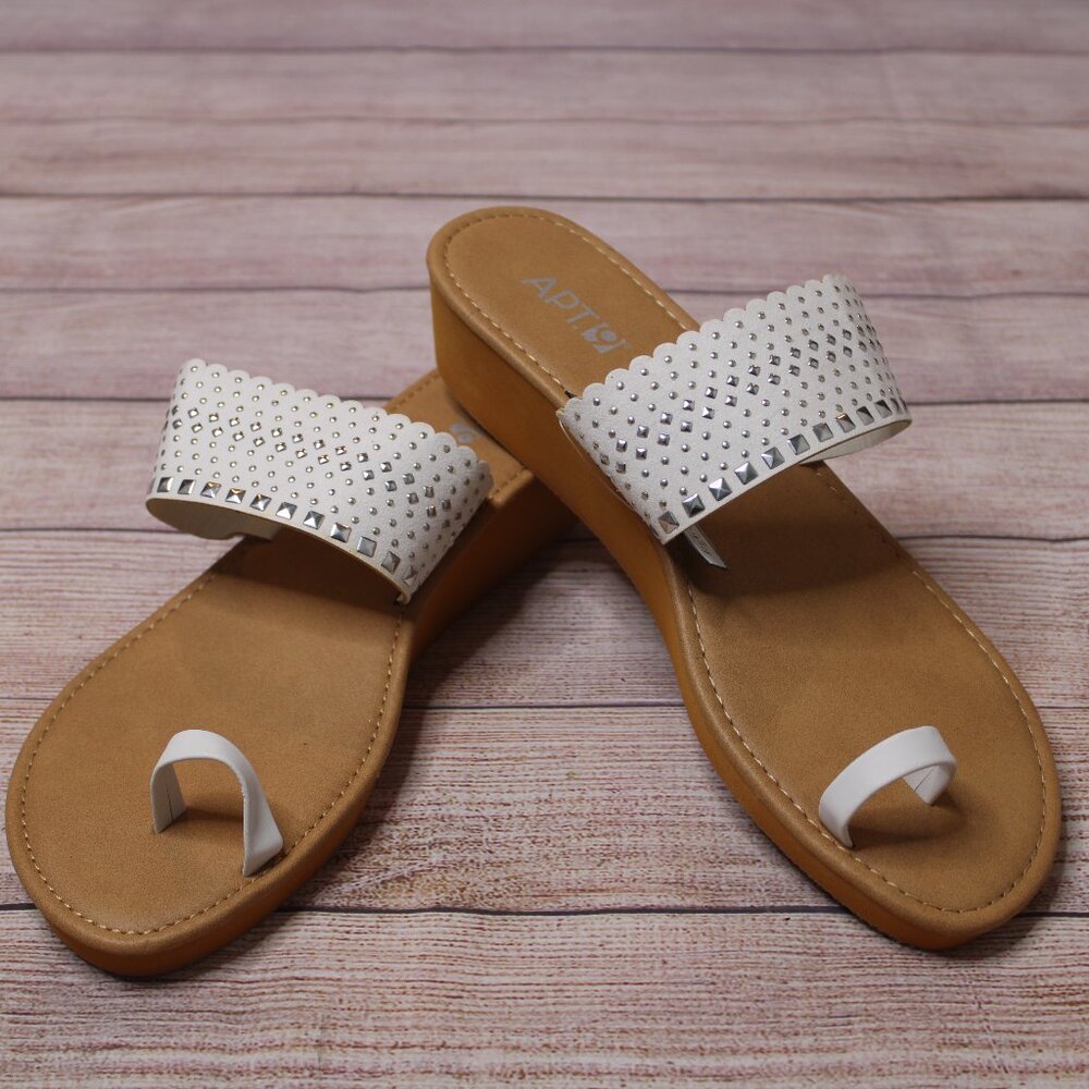 Apt. 9 White Studded Wedge with Toe Loop